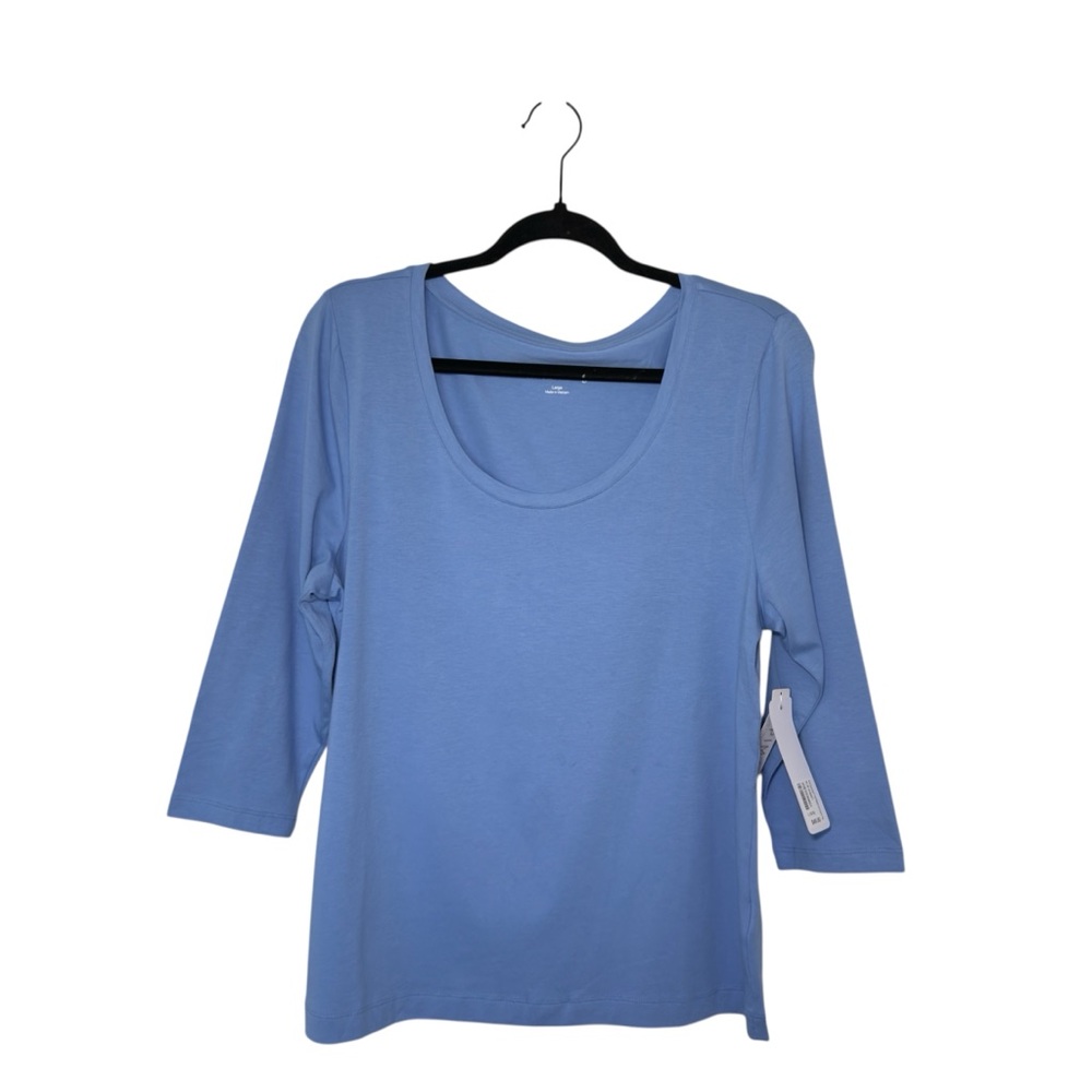 Soft Surroundings Blue Bonnet Large Soft Essential 3/4 Sleeve Round Neck Tee NWT
